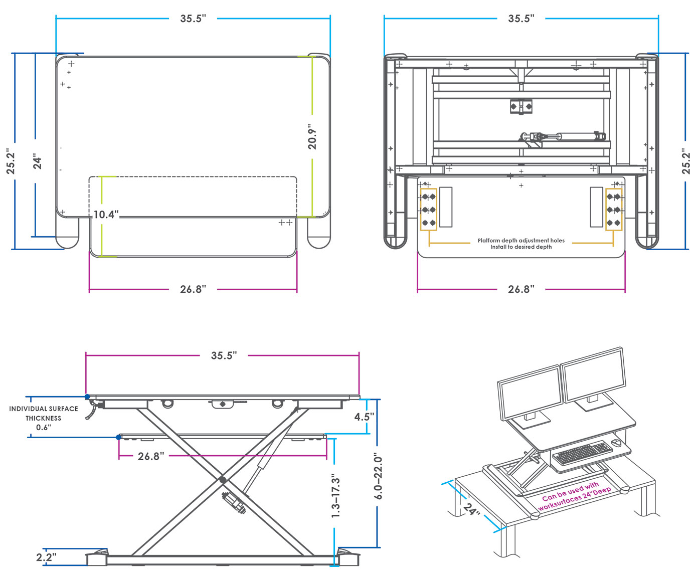 MultiTable Standing Desk Converter Dimensions